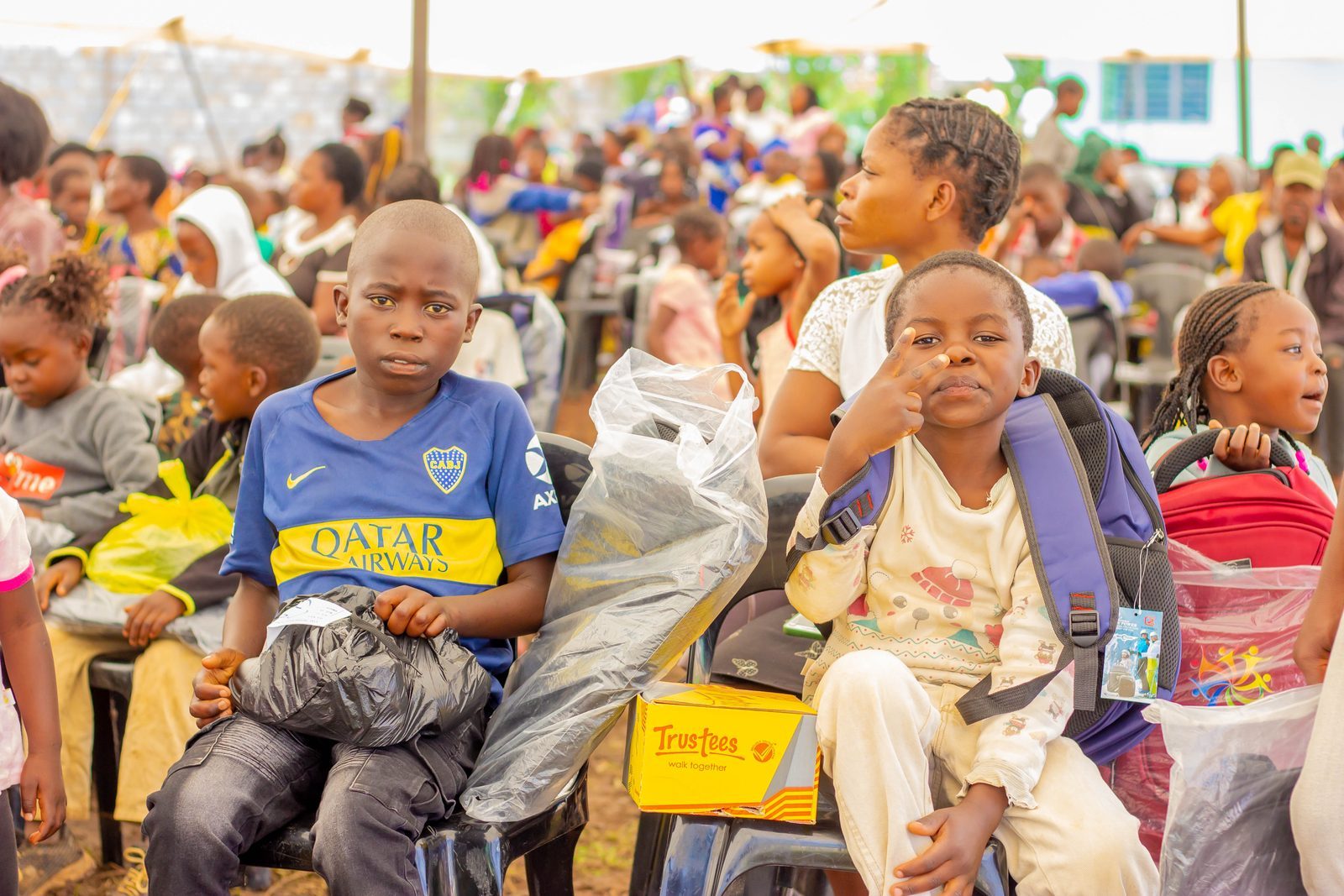 Children with their new school bags