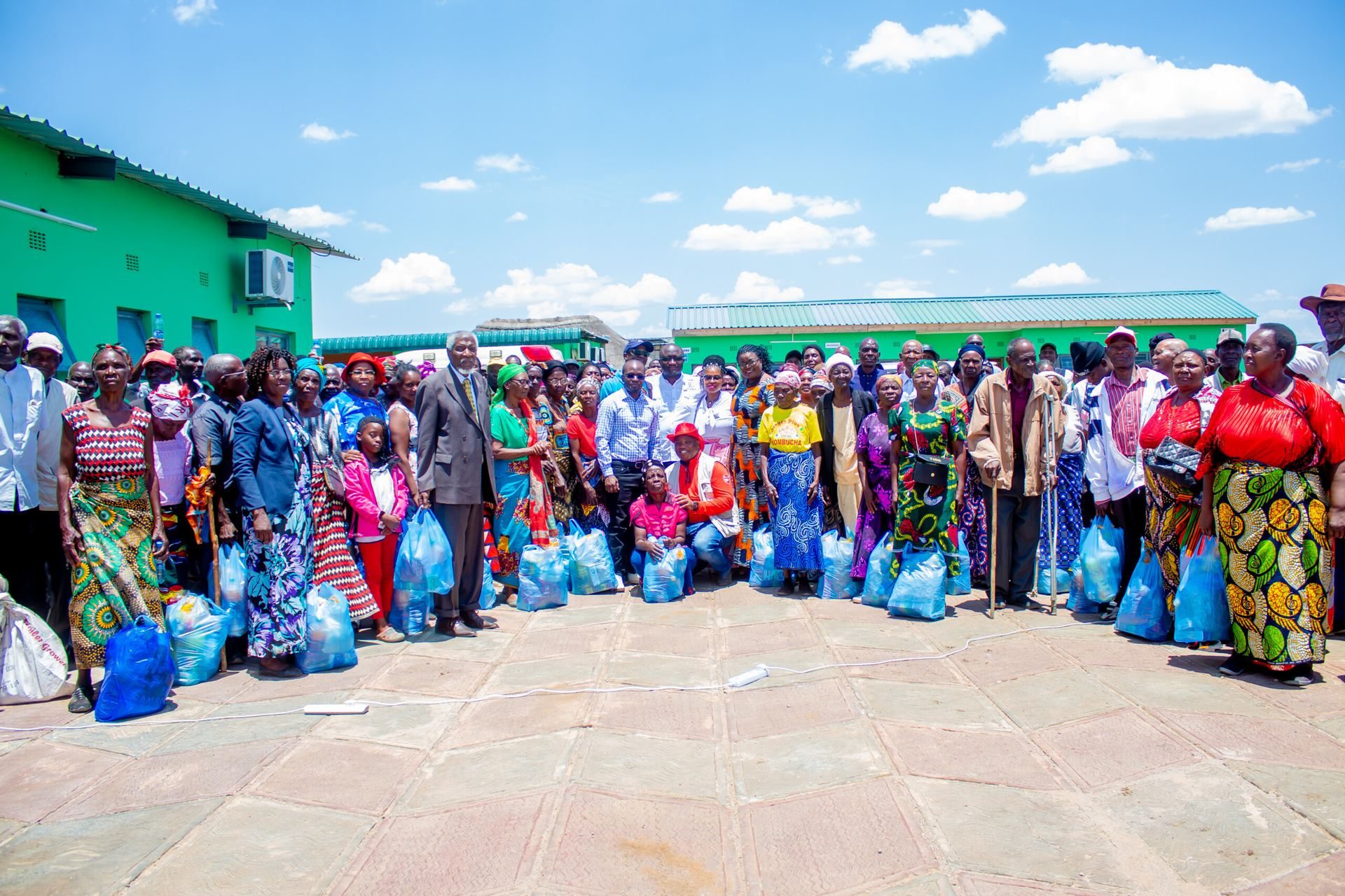 Elderly residents receiving Christmas hampers